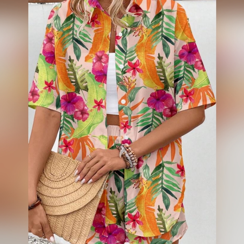 Hawaiian Print Matching Shorts Set